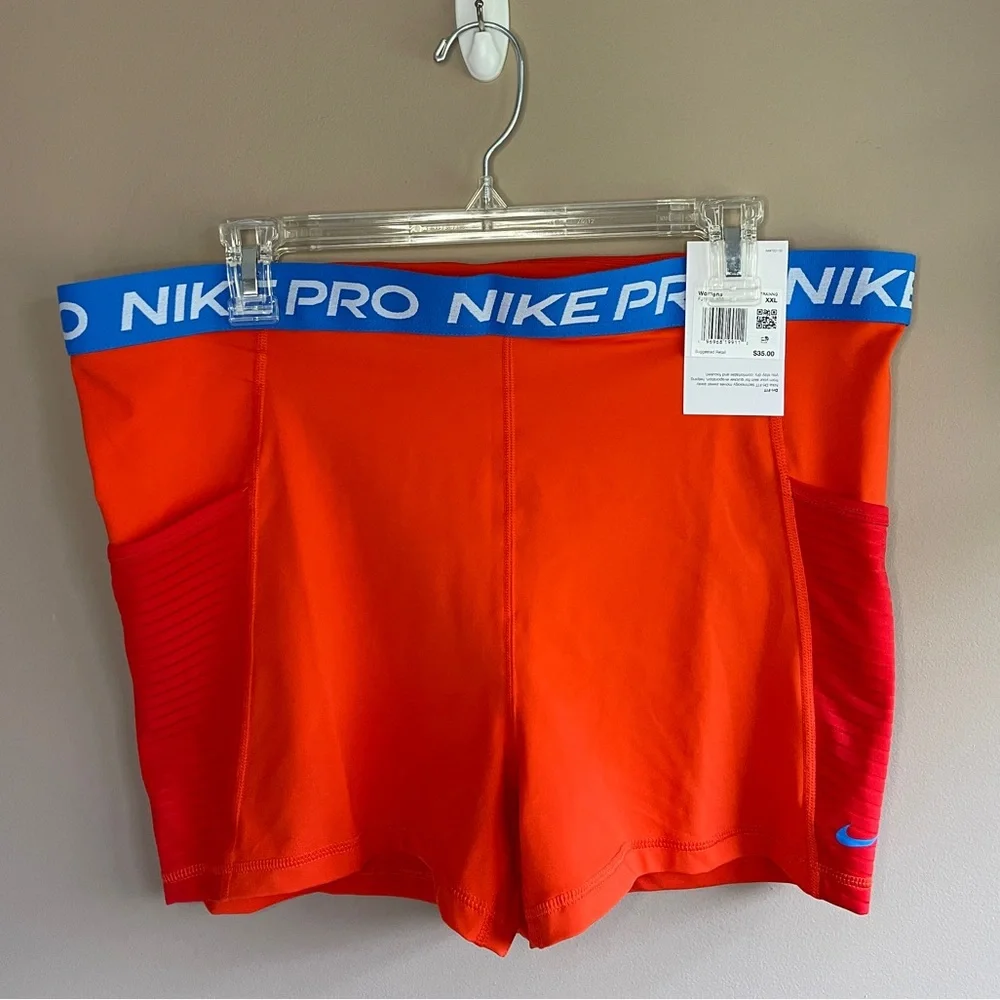 NWT! NIKE PRO SHORTS, XXL, DRI-FIT, 3", Orange / Blue Spandex - Picture 1 of 7
